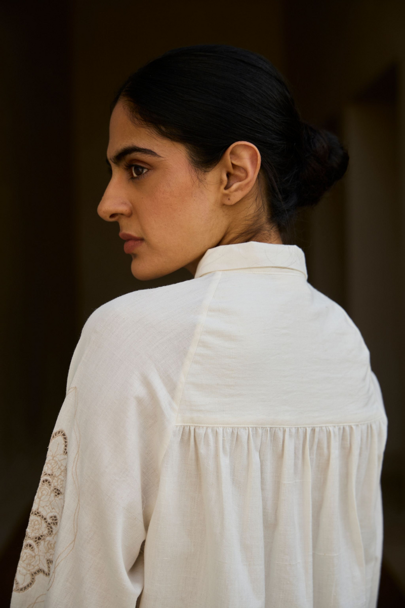 Yeji Handwoven Embroidered Shirt cotton by The Summer House in white color for women in Singapore