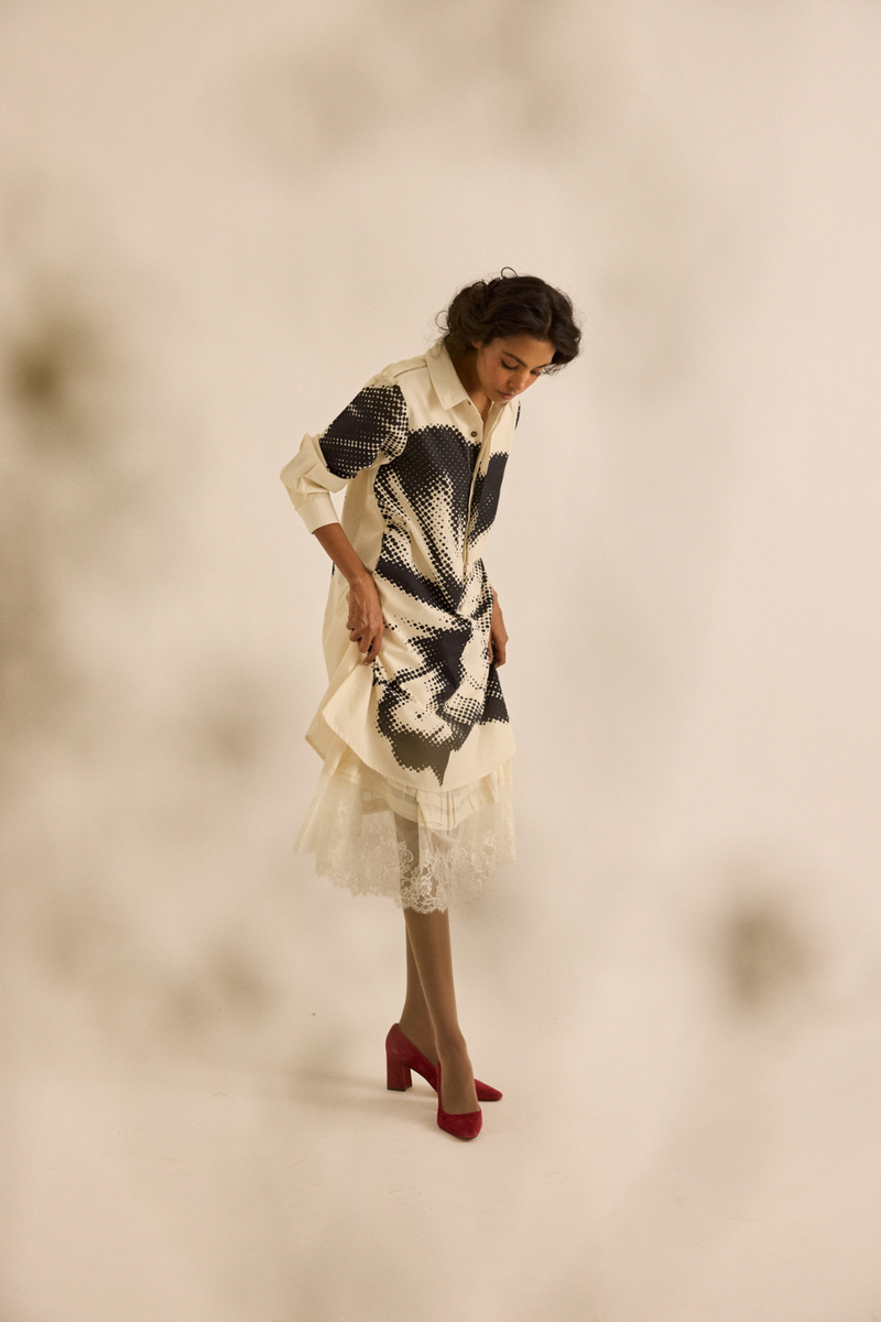 Baccara Shirt Dress poplin dress by Khara Kapas in off-white for women in Singapore