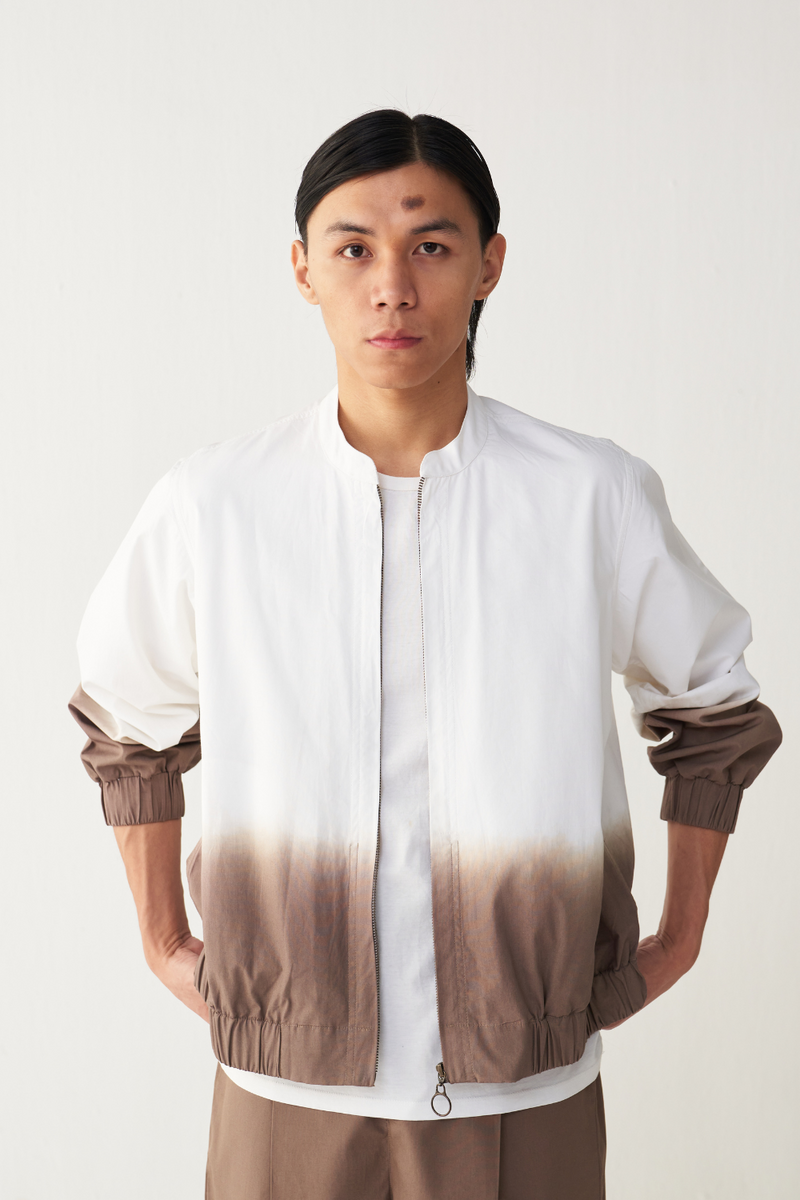 DIP DYE BOMBER JACKET poplin by THREE Men in white color for men in Singapore