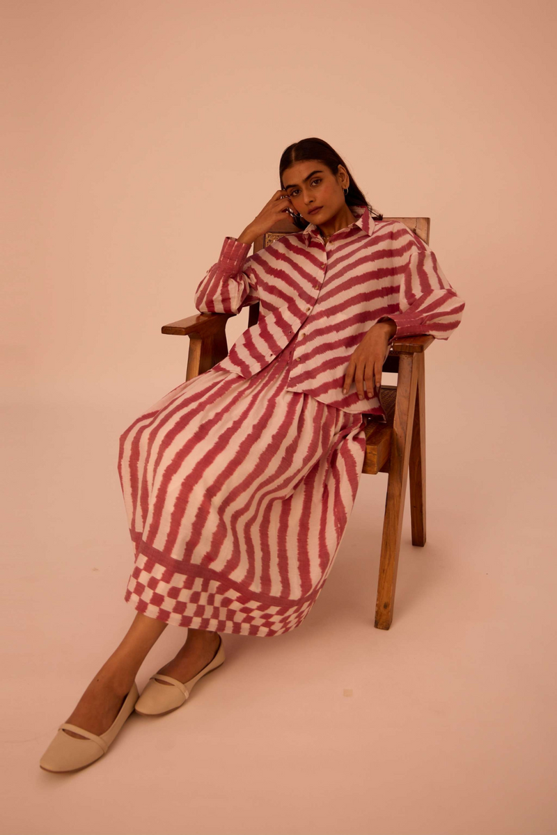 Levin Rhubarb Striped Ikat Skirt cotton by The Summer House for women in Singapore