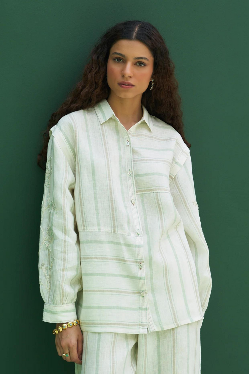Akra Striped Linen Co-ord Set
- Mint linen by Manan in mint color for women in Singapore