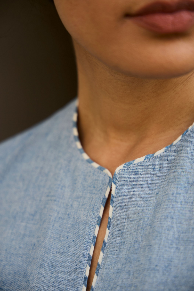 Polina Handwoven Blue Top cotton by The Summer House in blue color for women in Singapore