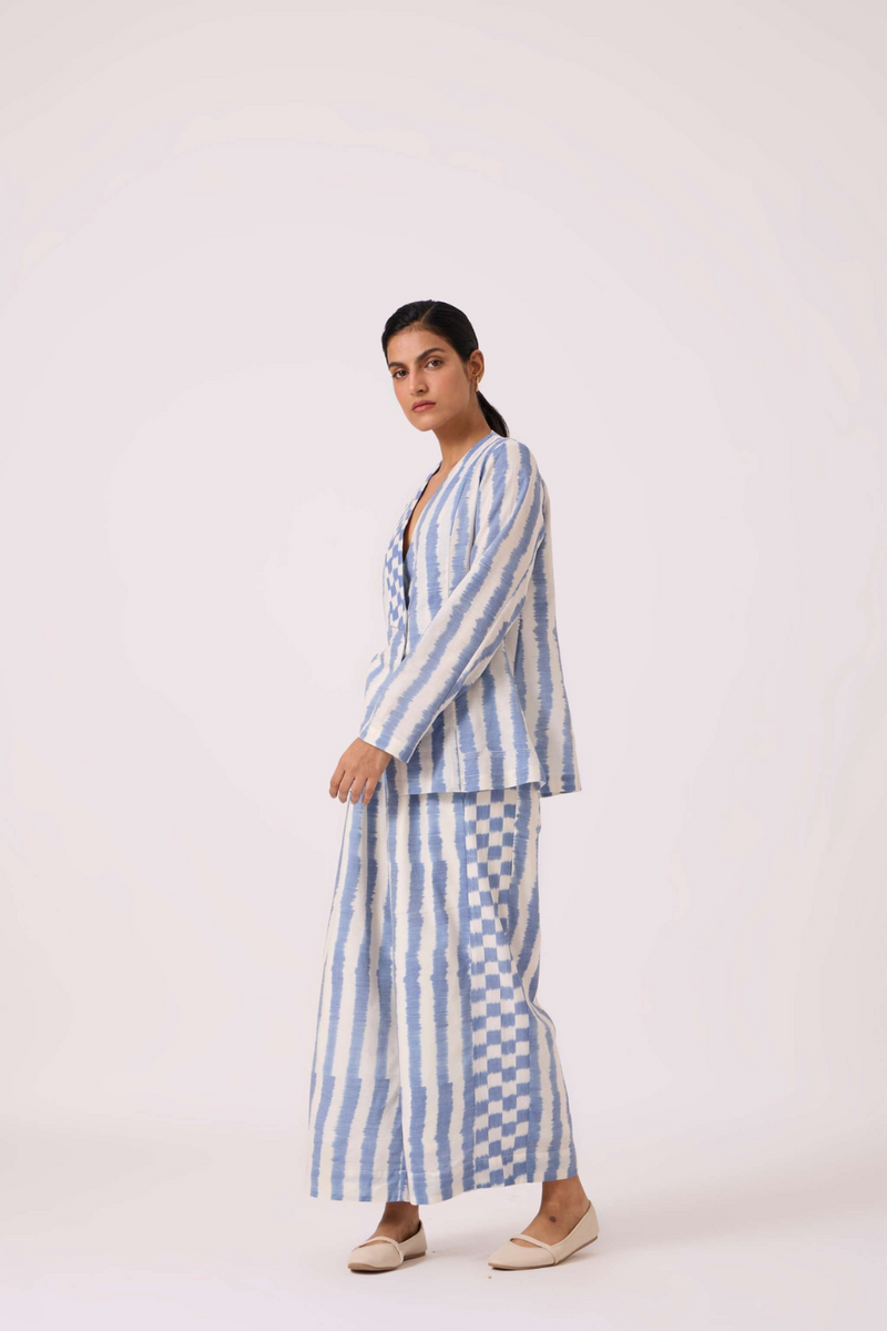 Ivan Blue Striped Ikat Pants cotton by The Summer House in blue color for women in Singapore