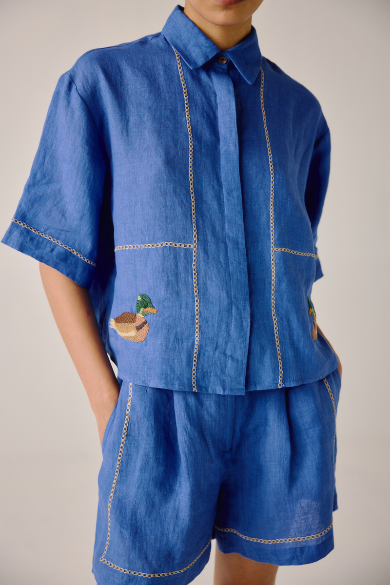 Ava Shirt - Electric Blue Duck linen by CORD in blue for women in Singapore