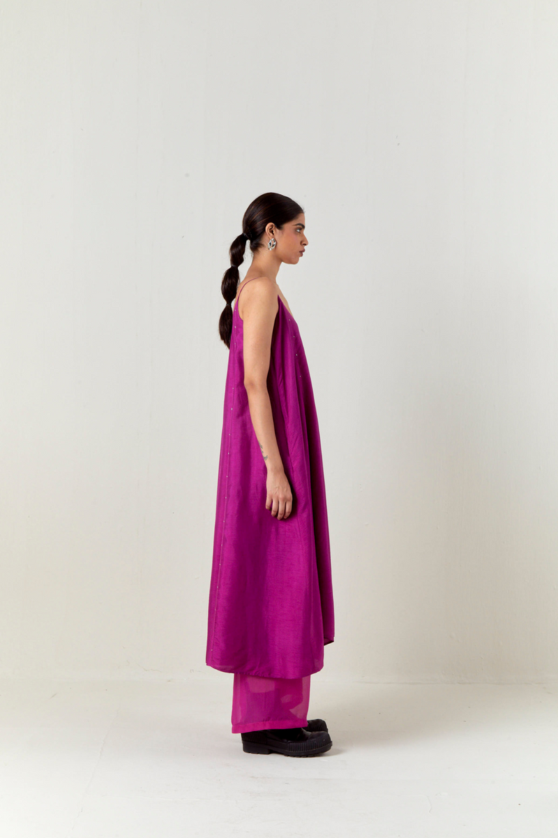 PANELED EMBROIDERED TUNIC CO-ORD-FUCHSIA silk by THREE for women in Singapore
