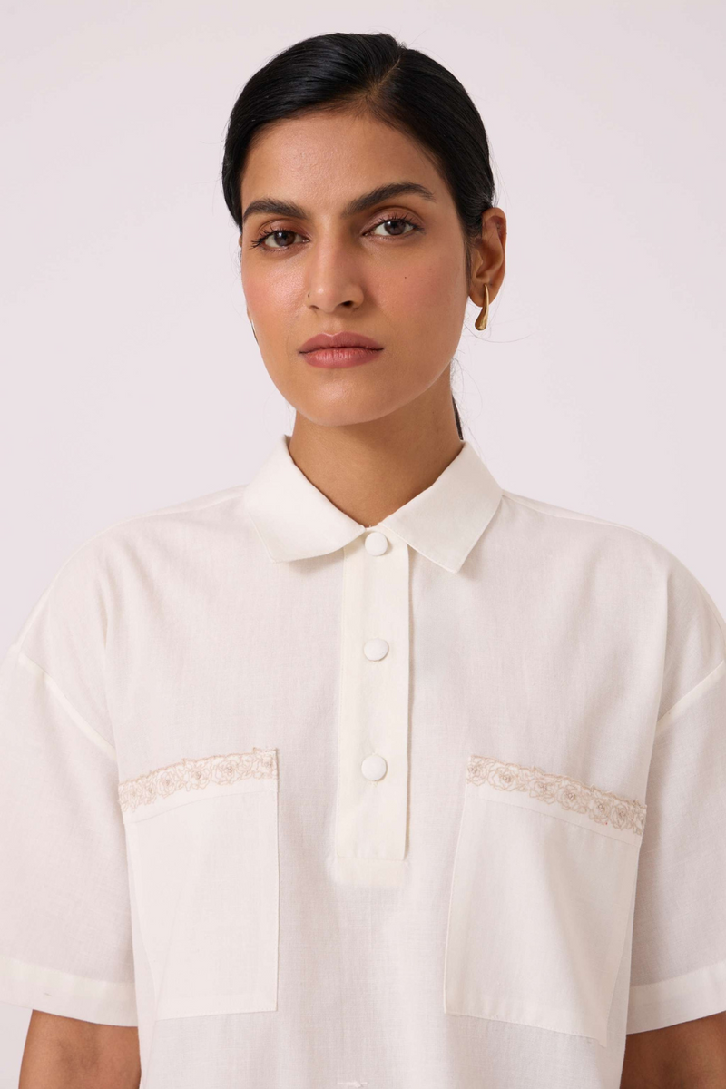 Alyosha Handwoven Embroidered Shirt cotton by The Summer House in white color for women in Singapore