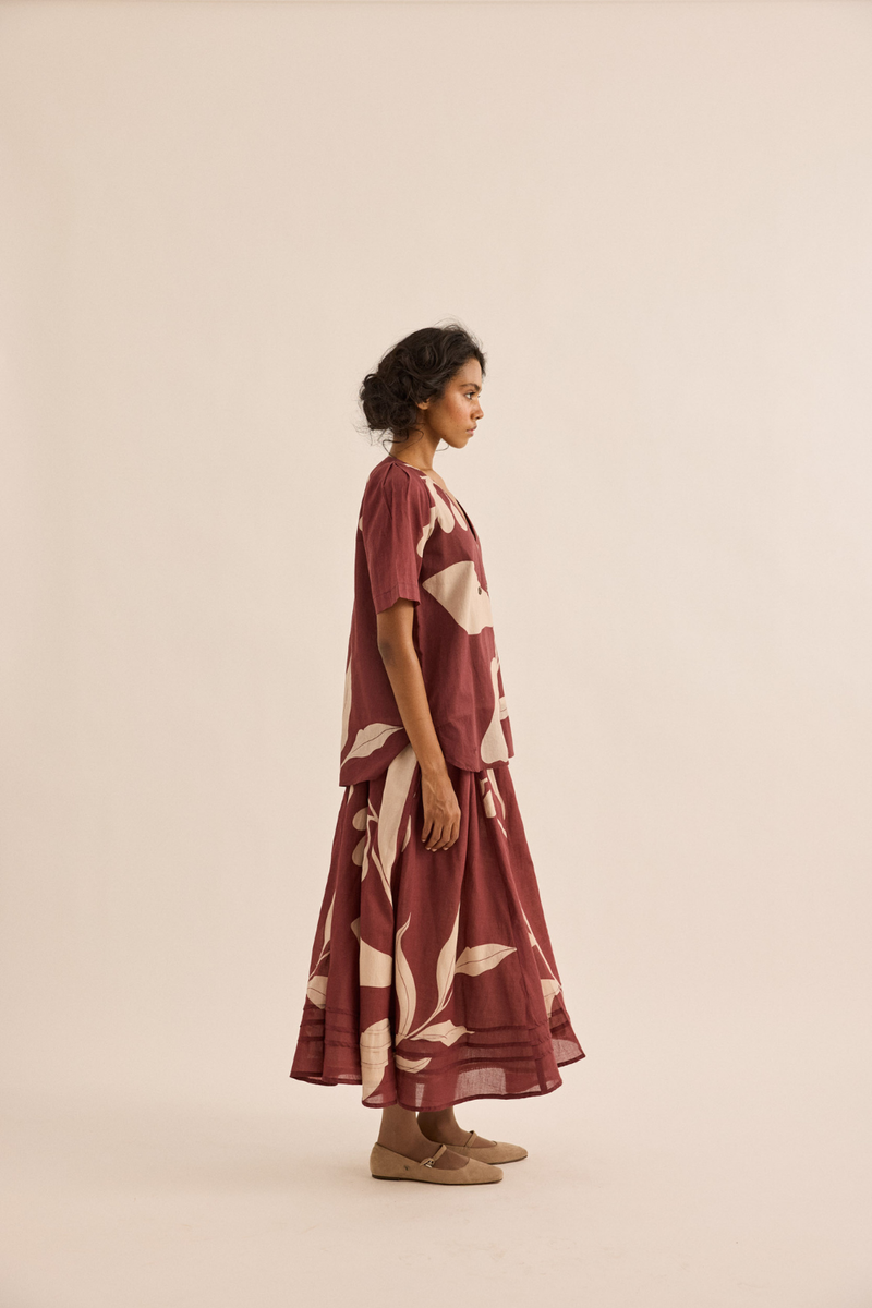 Nerine Skirt mul skirt by Khara Kapas in maroon for women in Singapore