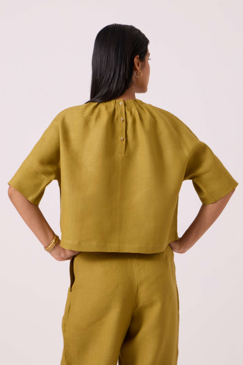 Bourne Olive Linen Top linen by The Summer House in olive color for women in Singapore