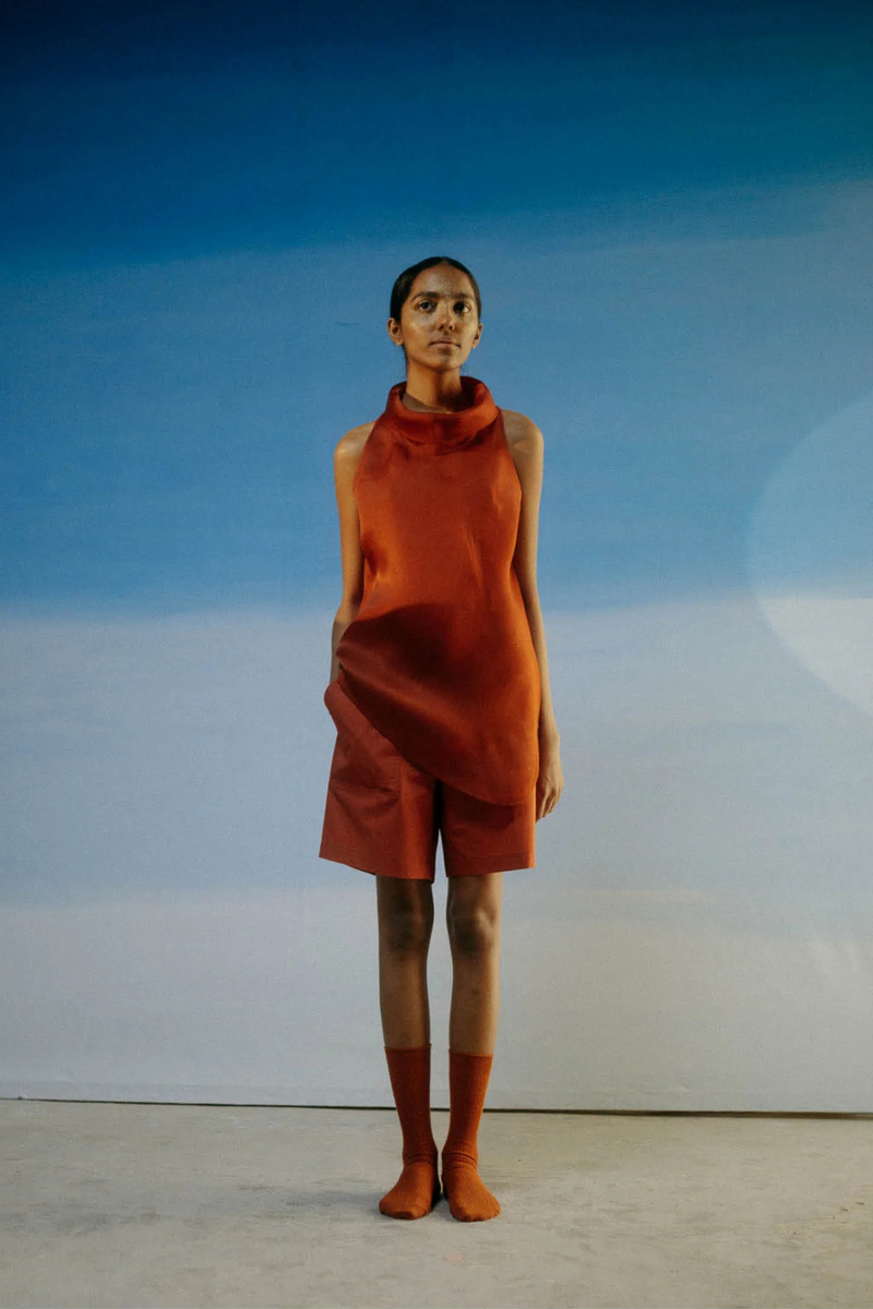 CIRA FUNNEL NECK SET silk Buy CIRA FUNNEL NECK SET from C&W | Co-Ord Sets for Women by Ituvana in rust color for women in Singapore