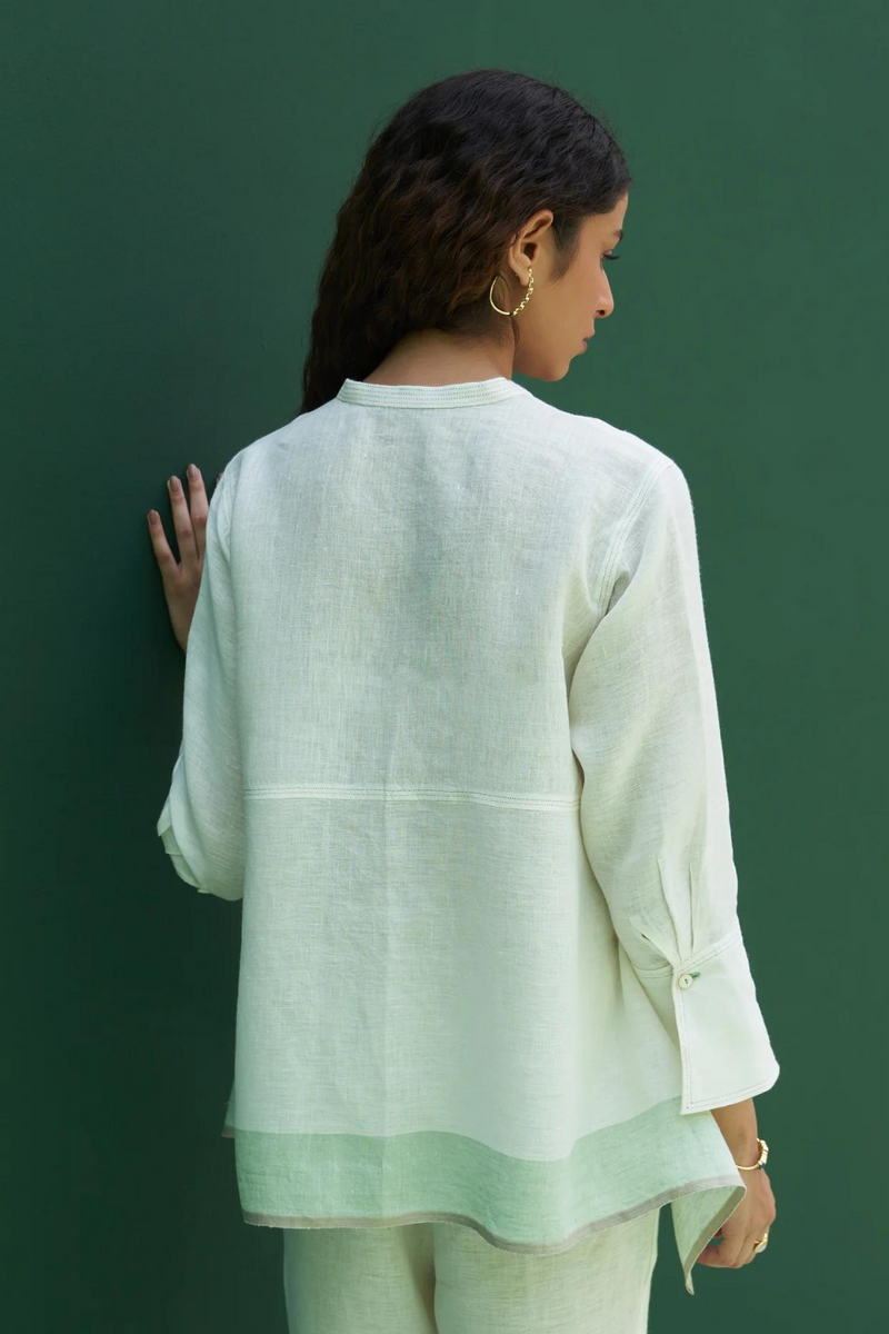 Noi Hand-Embroidered Linen Co-ord Set - Ivory linen by Manan in ivory color for women in Singapore