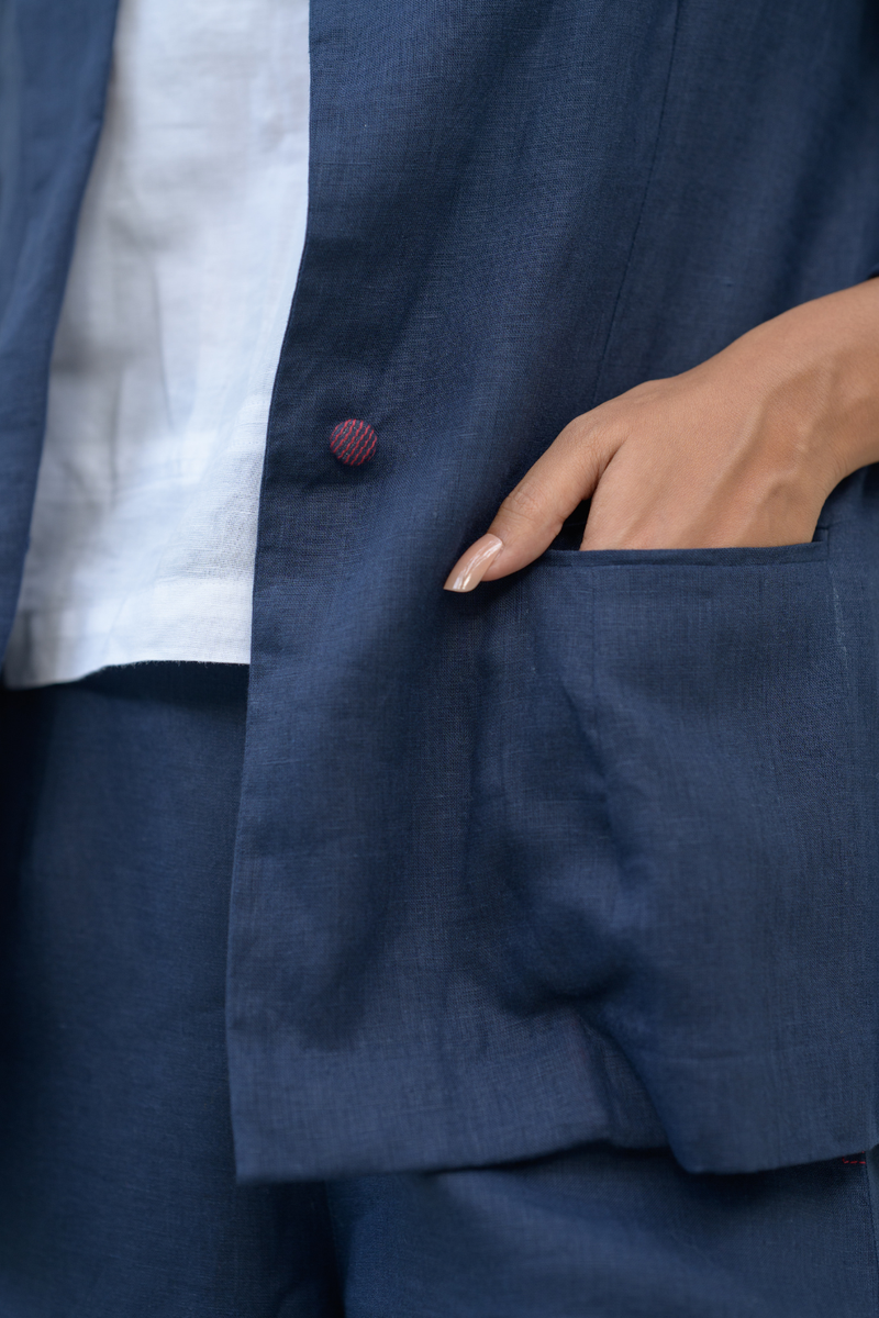 Midnight Line Suit linen co-ord set by Zanzibar Living in midnight blue for women in Singapore