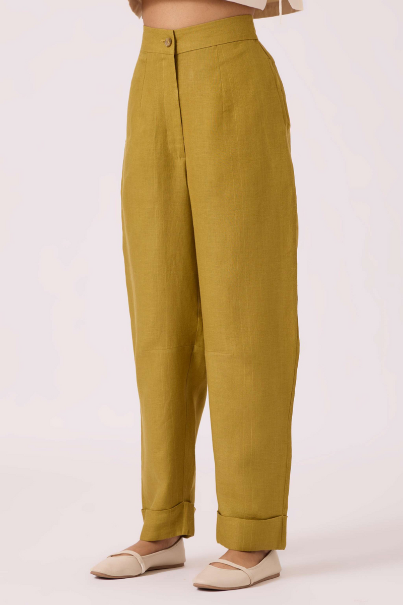 Pip Olive Linen Pants linen by The Summer House in olive color for women in Singapore