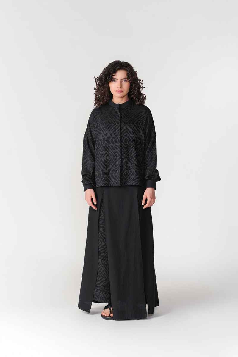 Jacquard Chenille Short Jacket jacket/overlay by Turn Black in black for women in Singapore