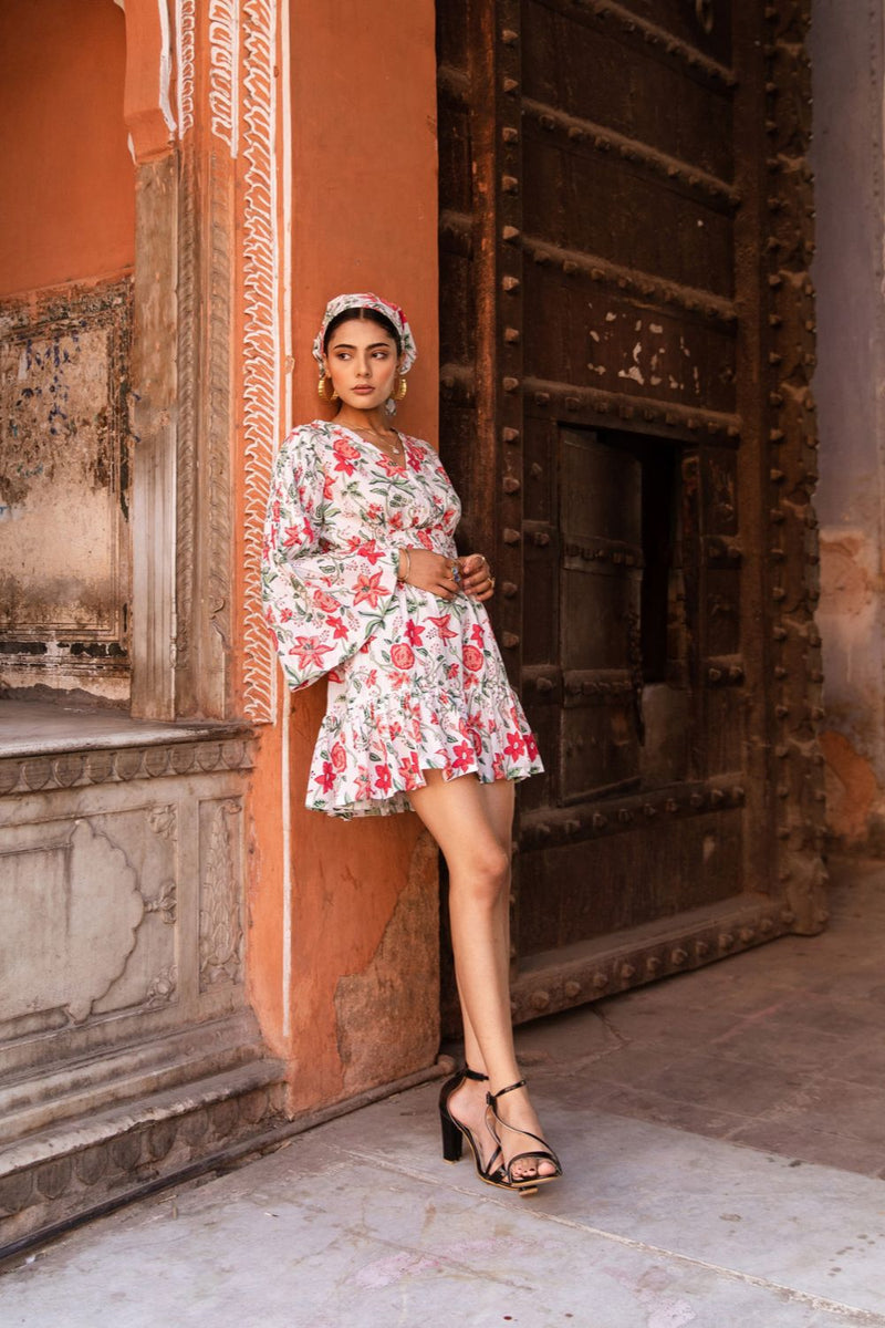 Raspberry & Ros�� Pink Summer Dress - Printed Cotton Mini Dress