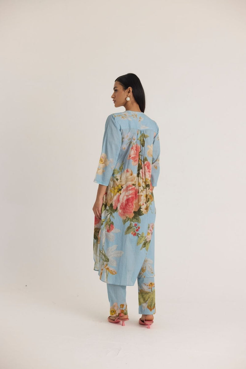 TAFFY LONG COTTON KURTA SET cotton by Yam in blue color for women in Singapore