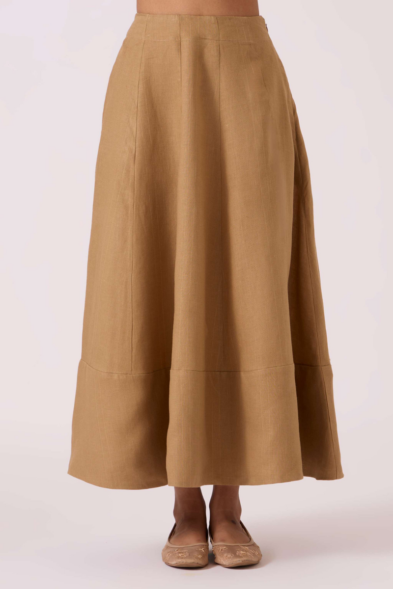 Marner Tan Linen Skirt linen by The Summer House for women in Singapore