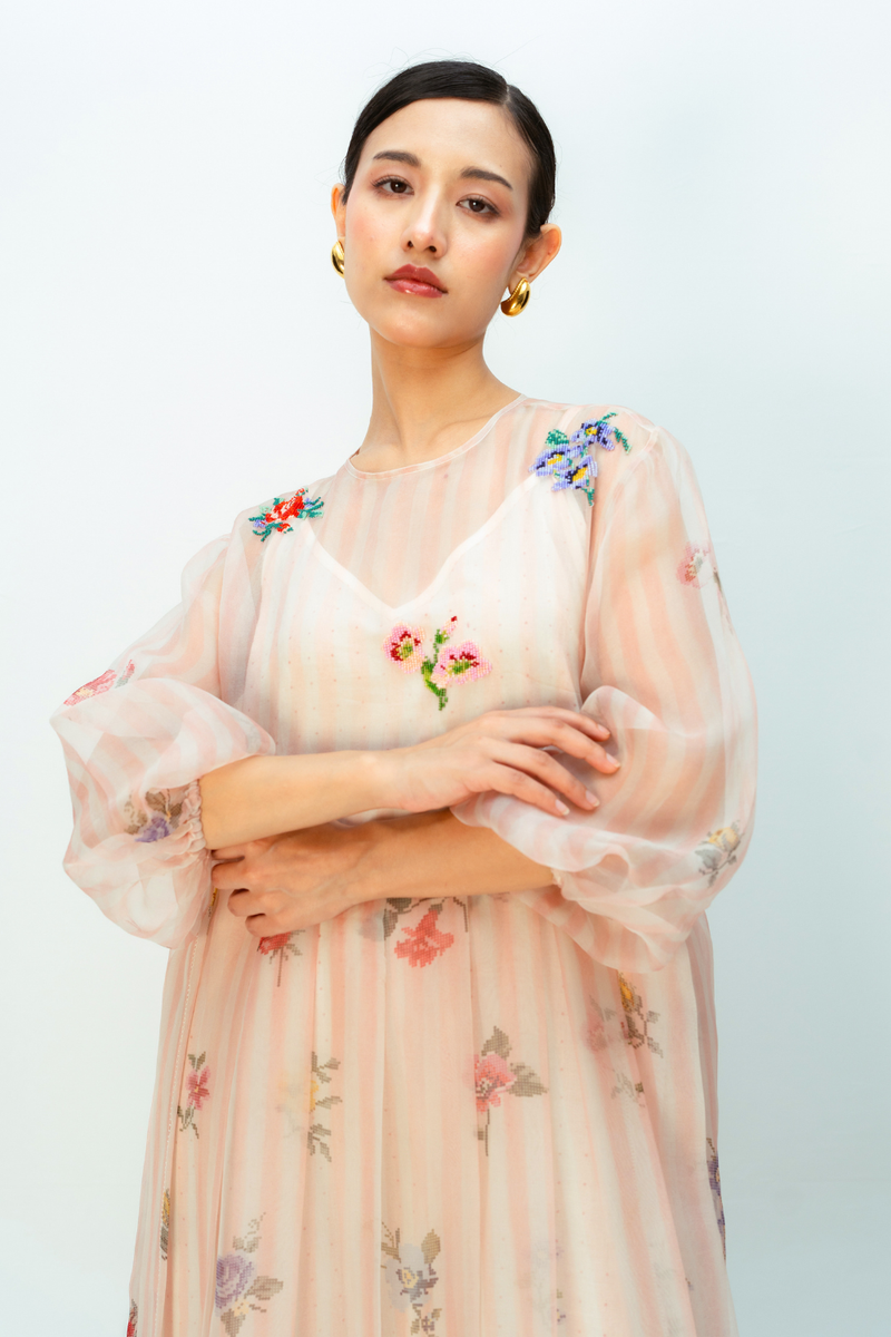 BARELY BLUSH DRESS silk organza dress by Ode to Odd in blush pink for women in Singapore