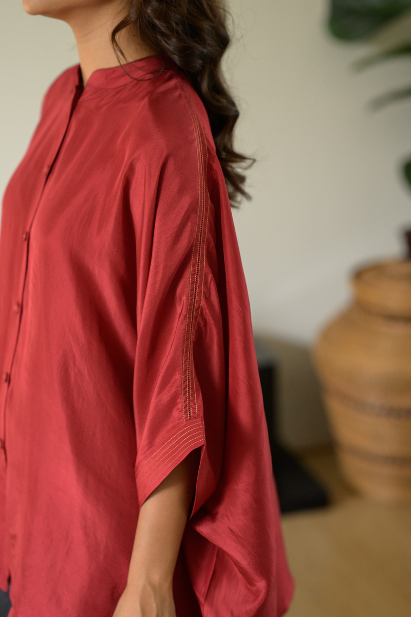 Ruby Kaftan Top silk top/shirt by Zanzibar Living in ruby red for women in Singapore