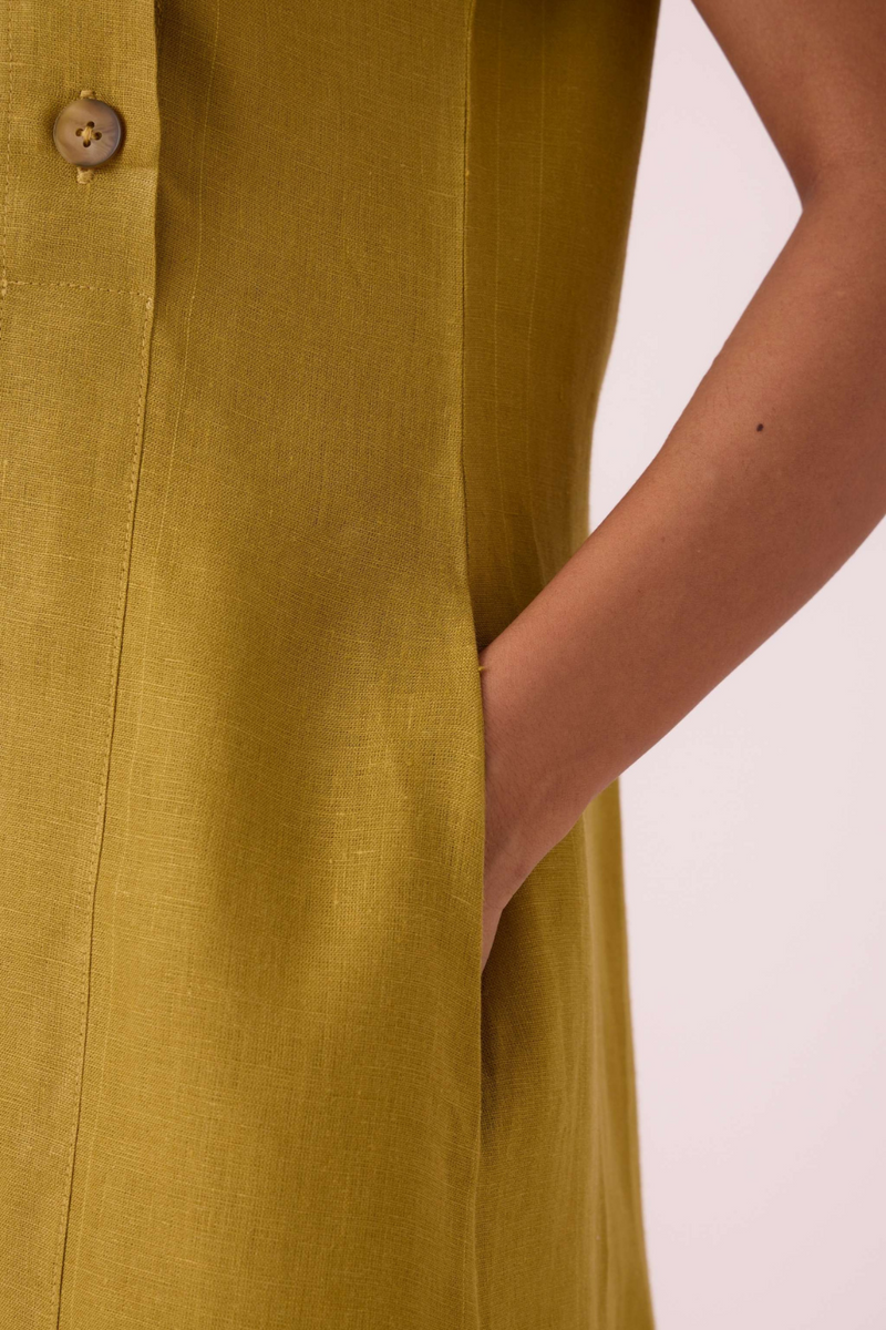 Liza Olive Linen Dress linen by The Summer House in mauve color for women in Singapore