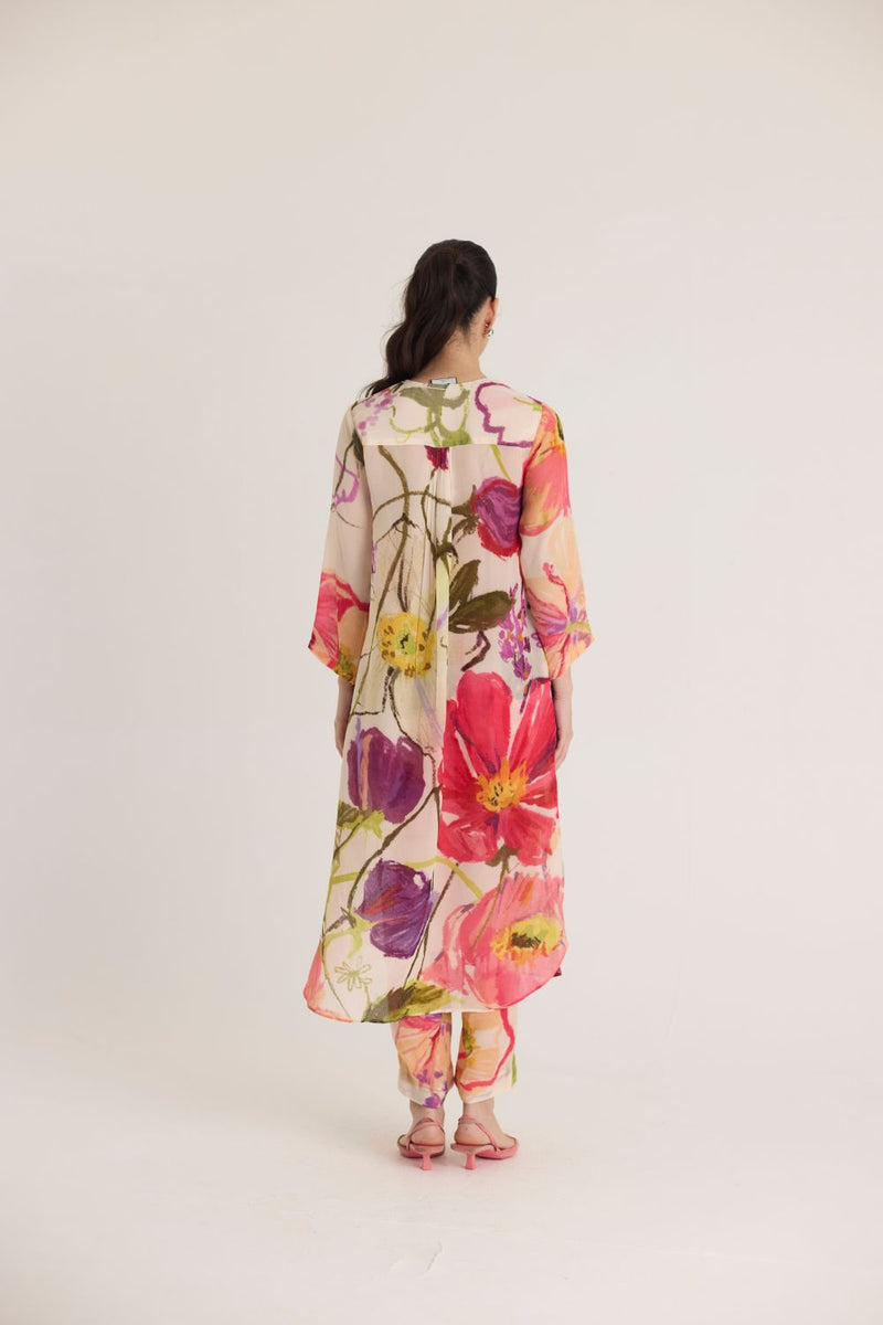 DOLLY WHITE CREPE LONG KURTA SET mul by Yam in multi color for women in Singapore