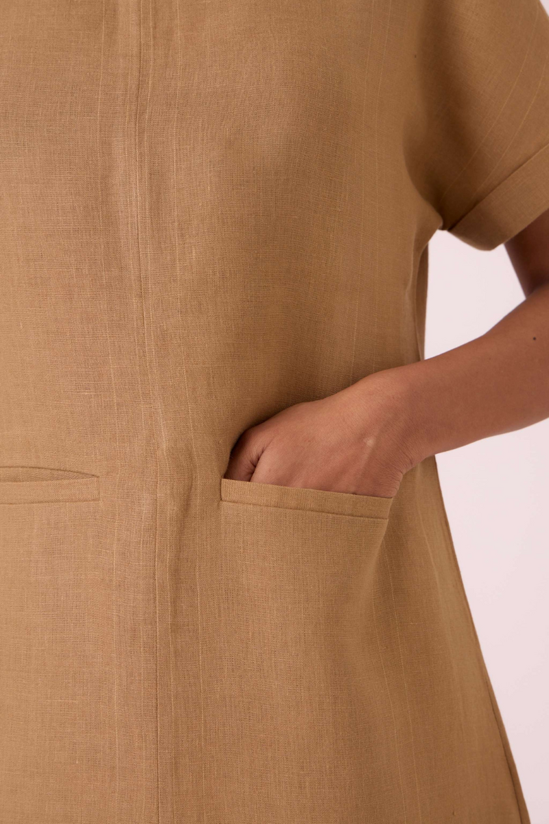 Salome Tan Linen Dress linen by The Summer House in olive color for women in Singapore