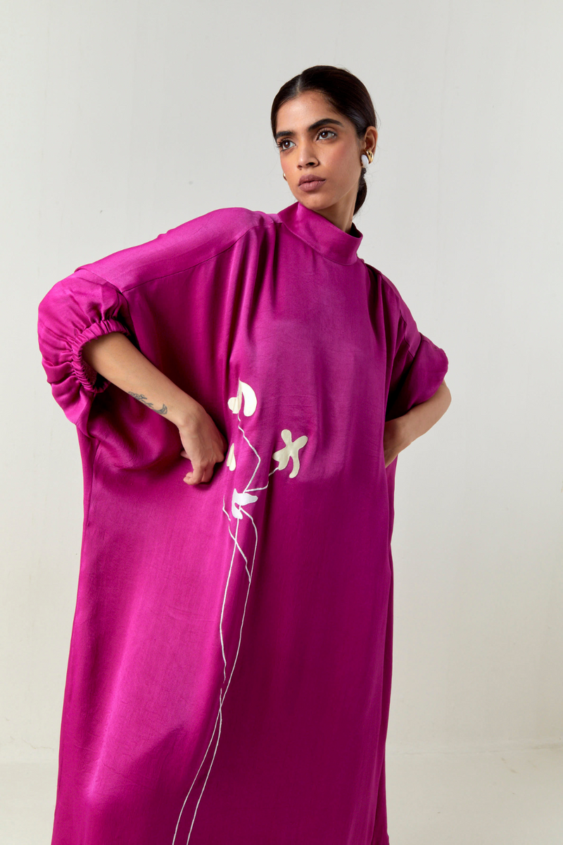 FLORAL FRINGE KAFTAN CO-ORD-FUCHSIA satin by THREE for women in Singapore
