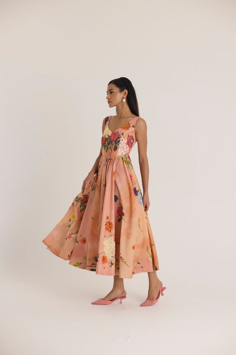 BUTTERCUP DRESS cotton by Yam in peach color for women in Singapore