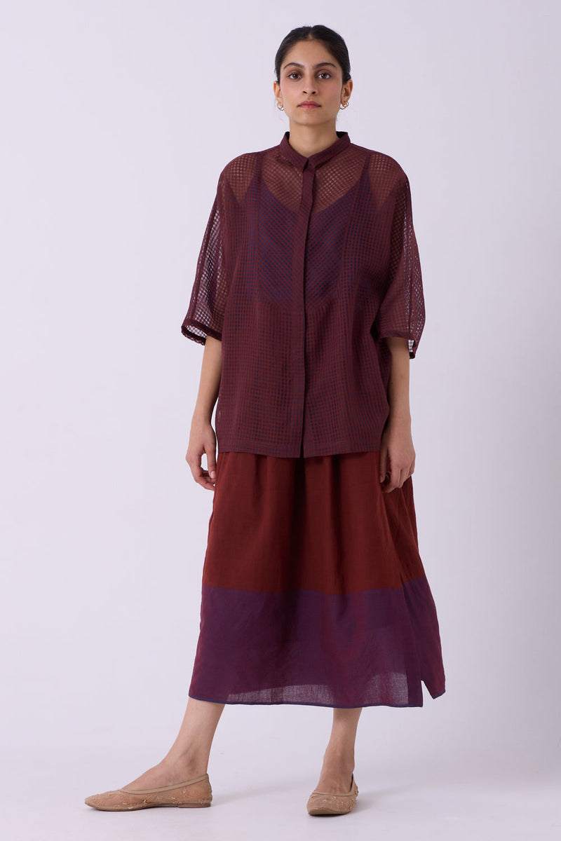 Zuri Blue Checkered HandwovenTop handwoven silk cotton top/shirt by The Summer House in blue for women in Singapore