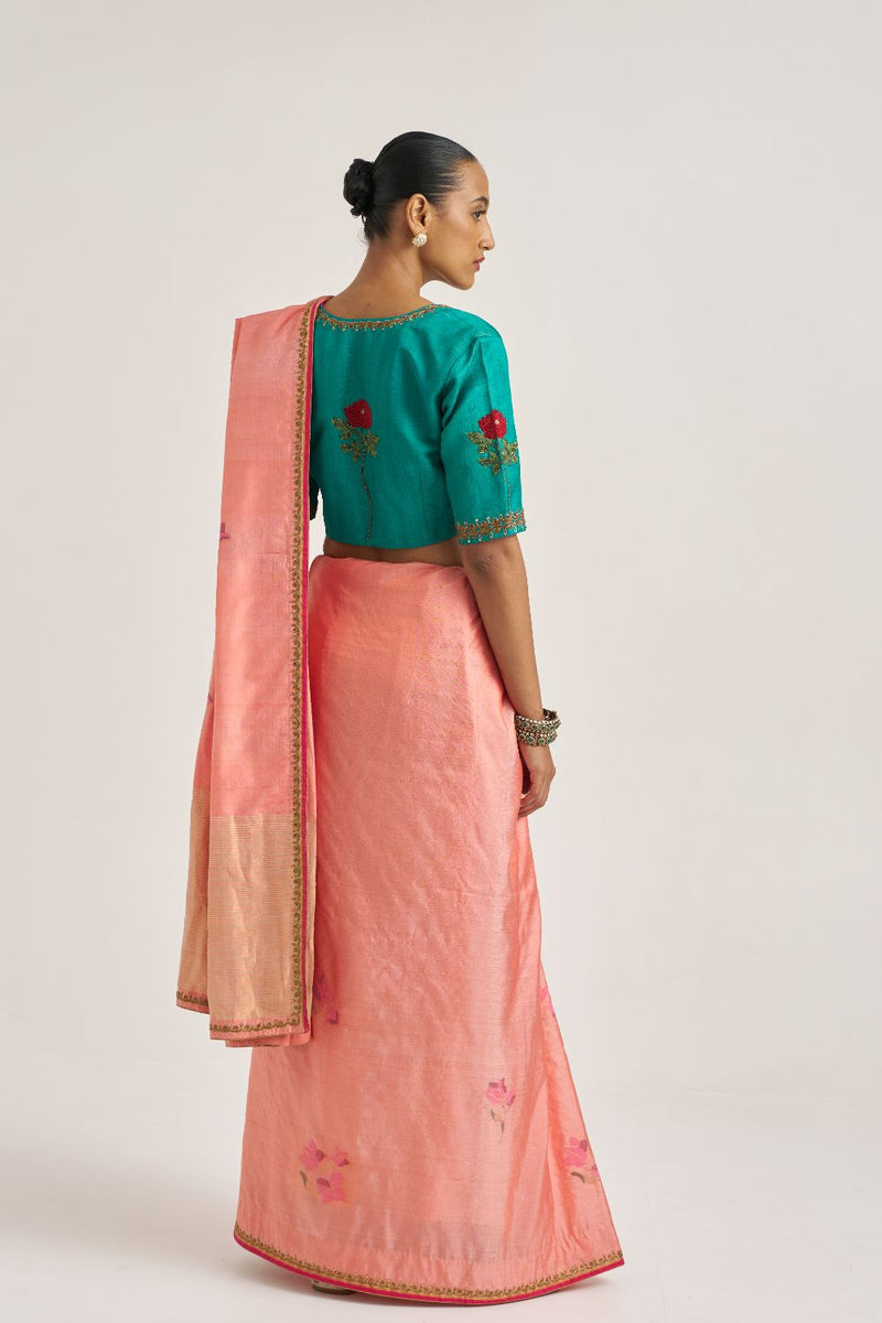 Charvi Sari silk by Suparna Som in peach color for women in Singapore