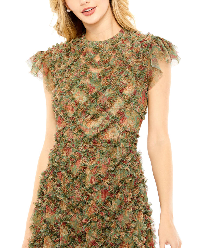 MD-8009 Ankle Length Dress-Green by Mac Duggal in green color for women in Singapore
