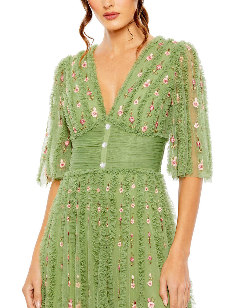 MD-8028 A-Line Dress-Green by Mac Duggal in green color for women in Singapore