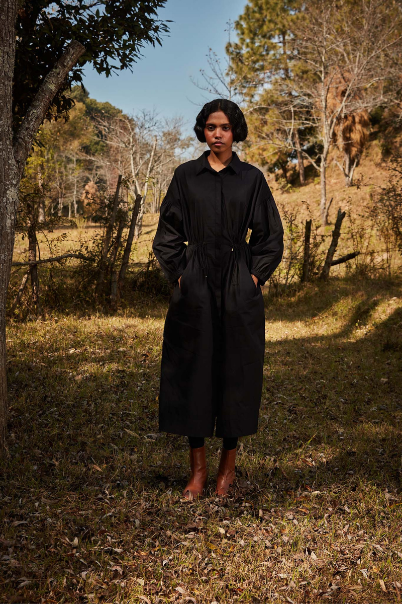 Raven Parkha dress poplin by Khara Kapas in black for women in Singapore
