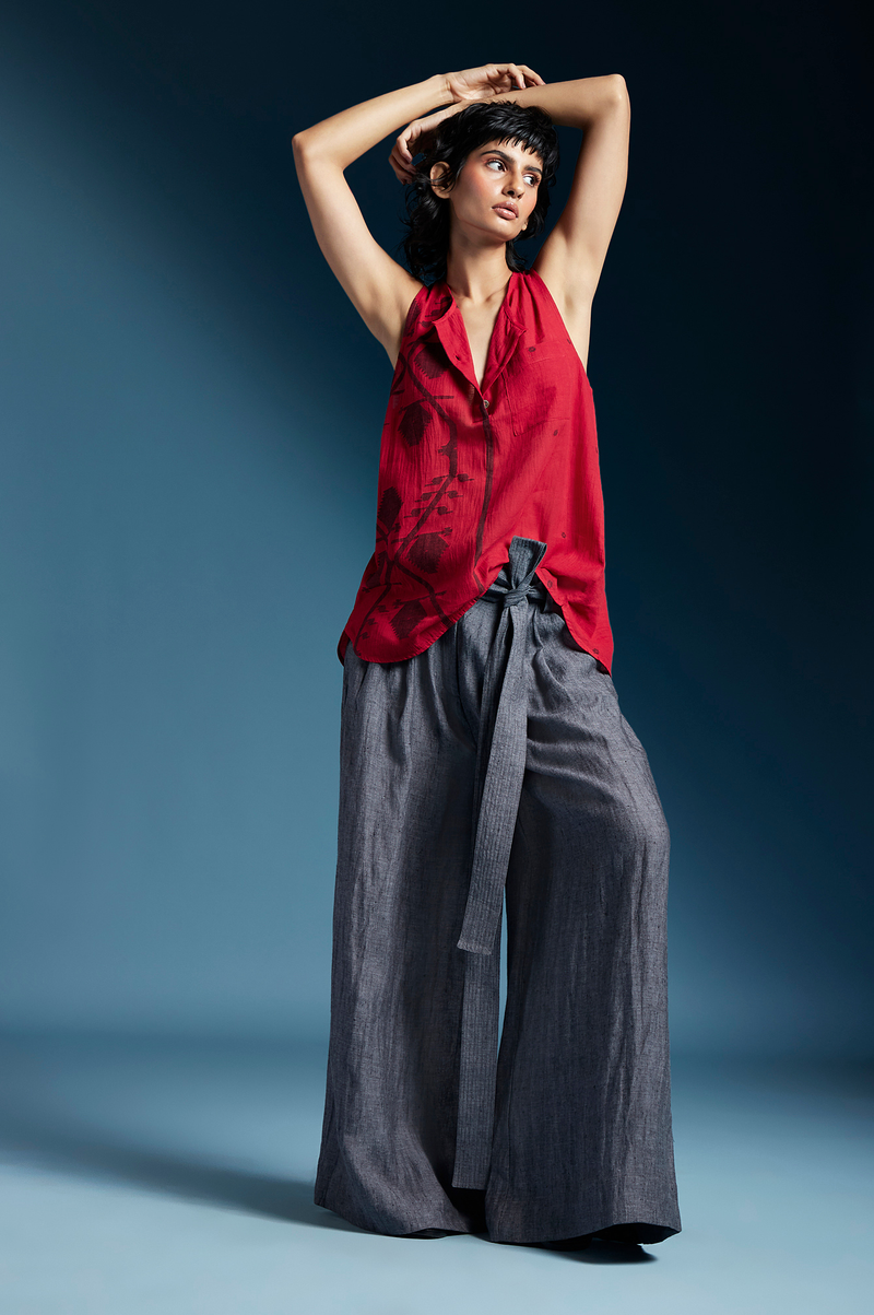 Crimson Top-Red cotton by Chola in red color for women in Singapore