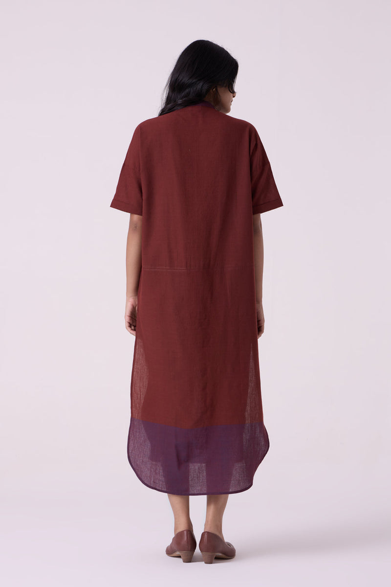 Hane Brown Colourblocked HandwovenTunic handwoven cotton tunics/kaftan by The Summer House in brown for women in Singapore