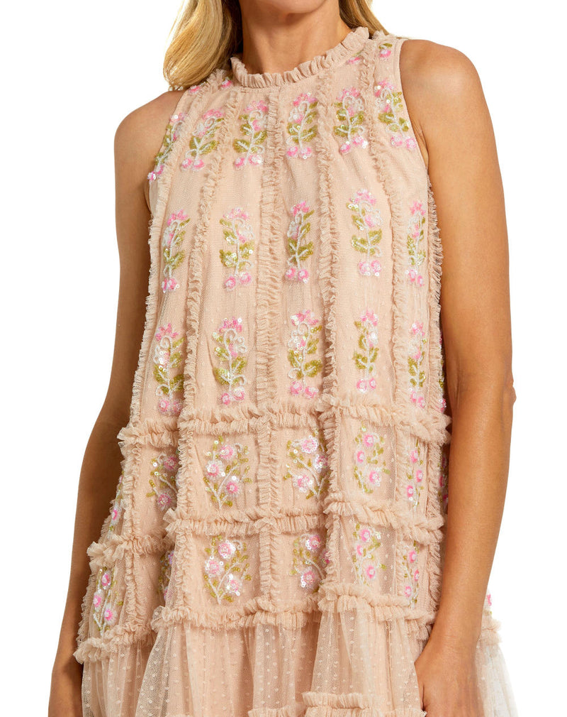 8172-Sleeveless High Neck Beaded Ruffle Detail Dress by Mac Duggal for women in Singapore