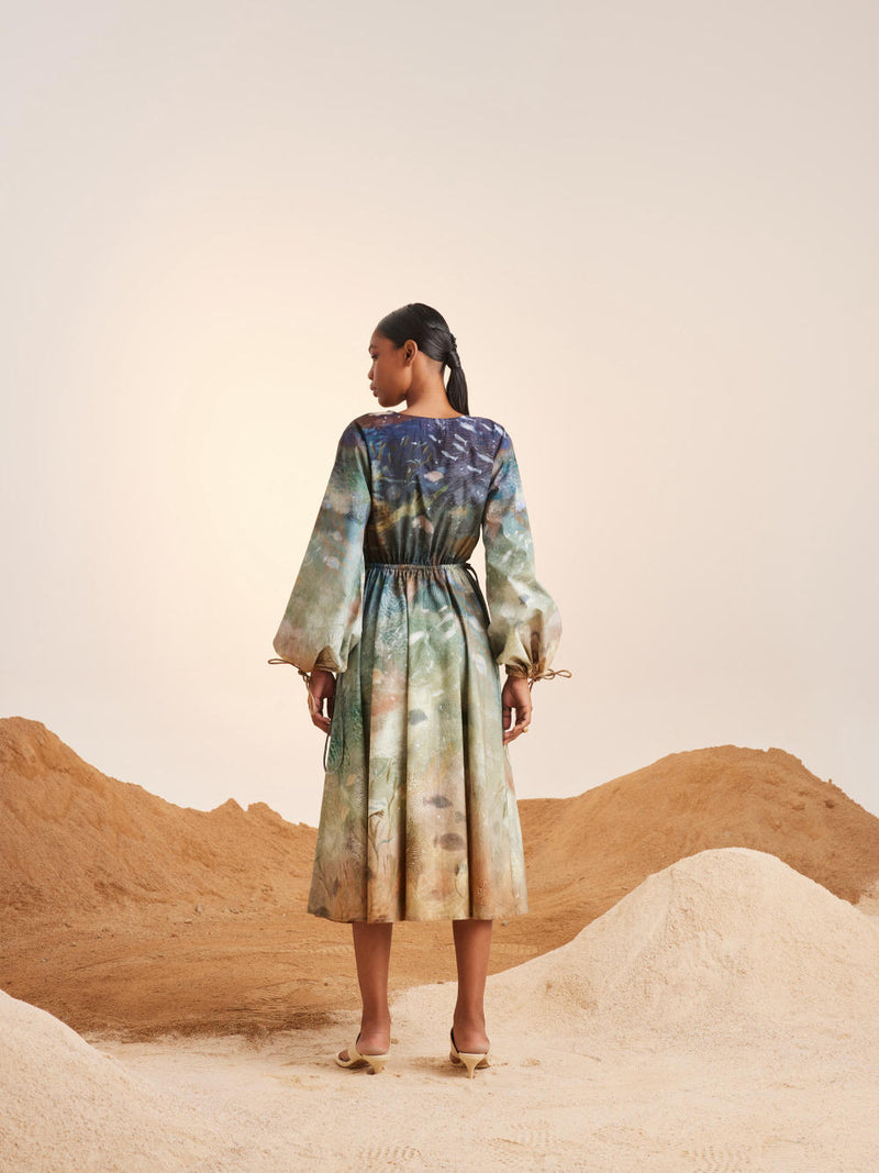 Drawstring Dress-Underwater cotton Dress by CORD for women in Singapore