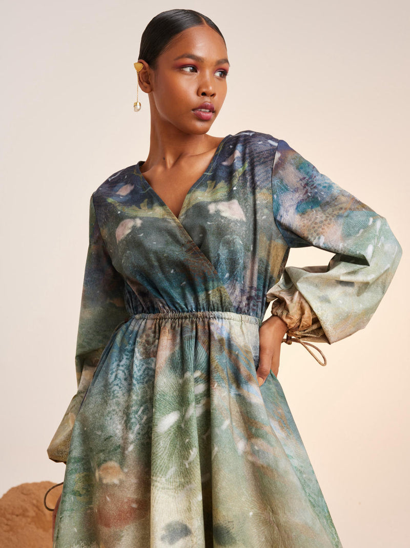 Drawstring Dress-Underwater cotton Dress by CORD for women in Singapore