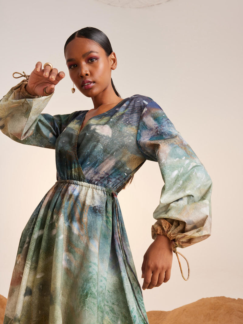 Drawstring Dress-Underwater cotton Dress by CORD for women in Singapore