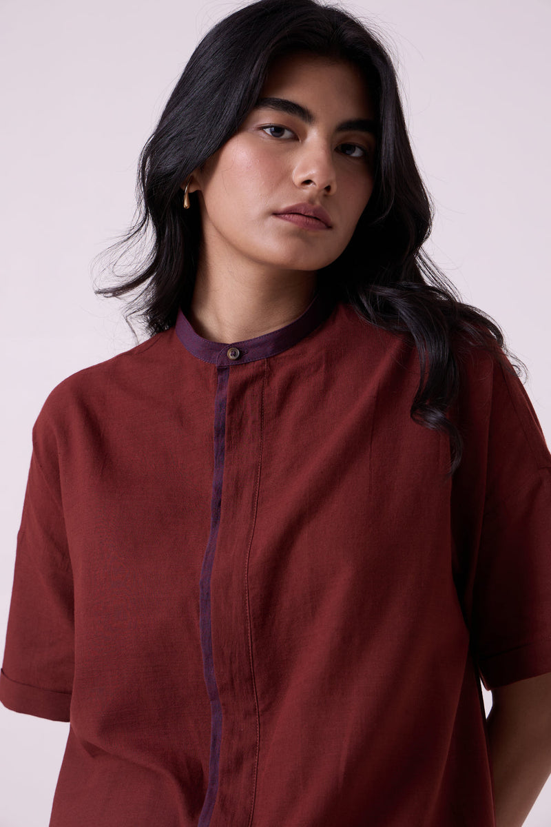 Hane Brown Colourblocked HandwovenTunic handwoven cotton tunics/kaftan by The Summer House in brown for women in Singapore
