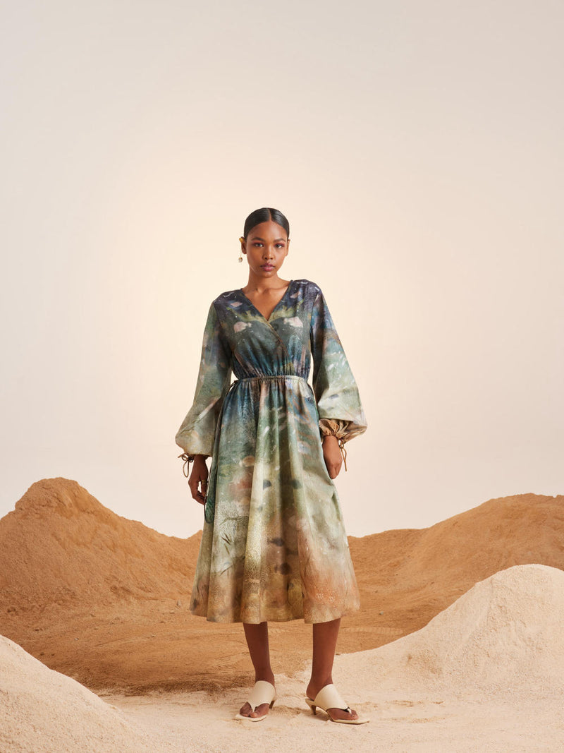 Drawstring Dress-Underwater cotton Dress by CORD for women in Singapore