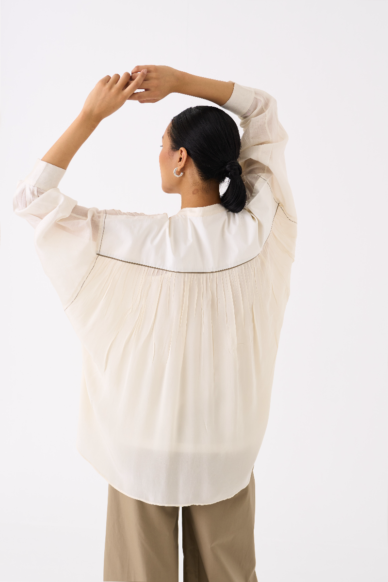 BAT SLEEVE TOP 
- IVORY chanderi by THREE in ivory color for women in Singapore