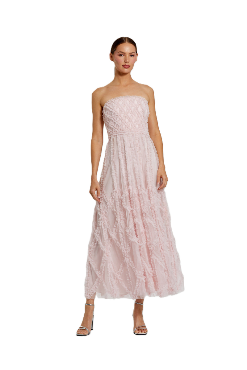 8277 - Pink Floral-printed Long Dress polyester cocktail/party dress by Mac Duggal in pink for women in Singapore
