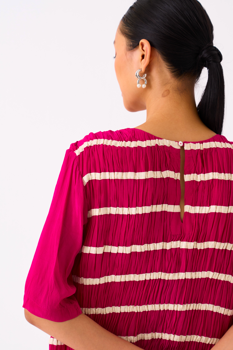 SHIRRING DRESS-FUSCHIA by THREE for women in Singapore