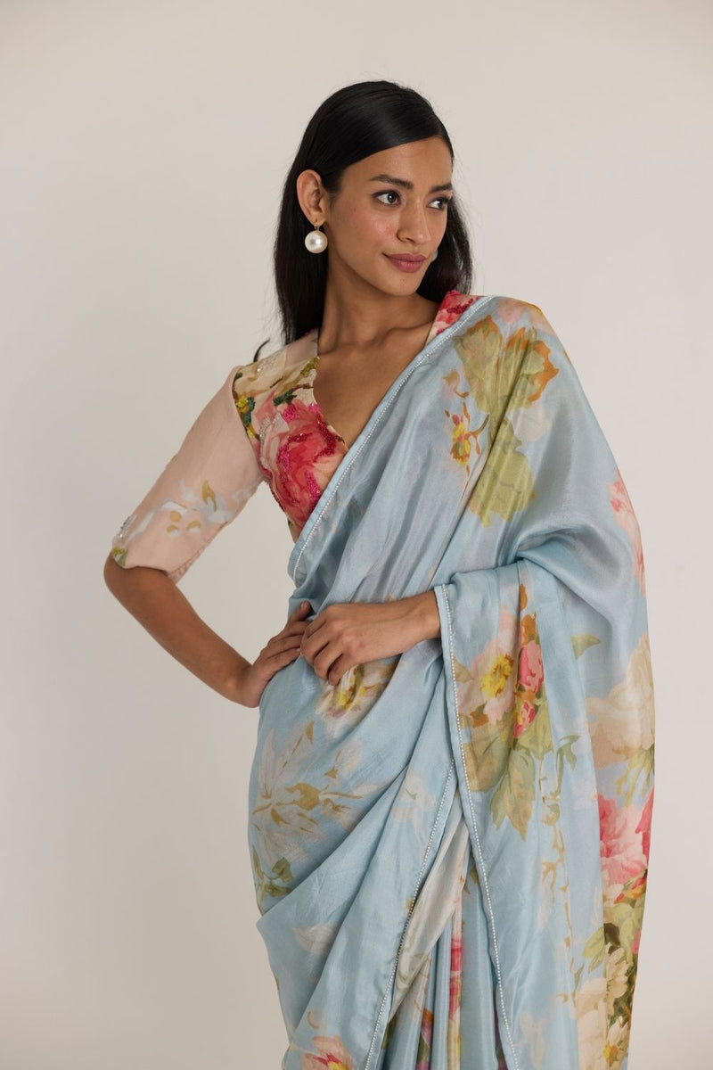 TAFFY SILK SAREE silk by Yam in blue color for women in Singapore