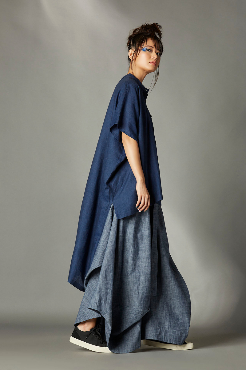 Casey Shirt linen by Chola in blue color for women in Singapore