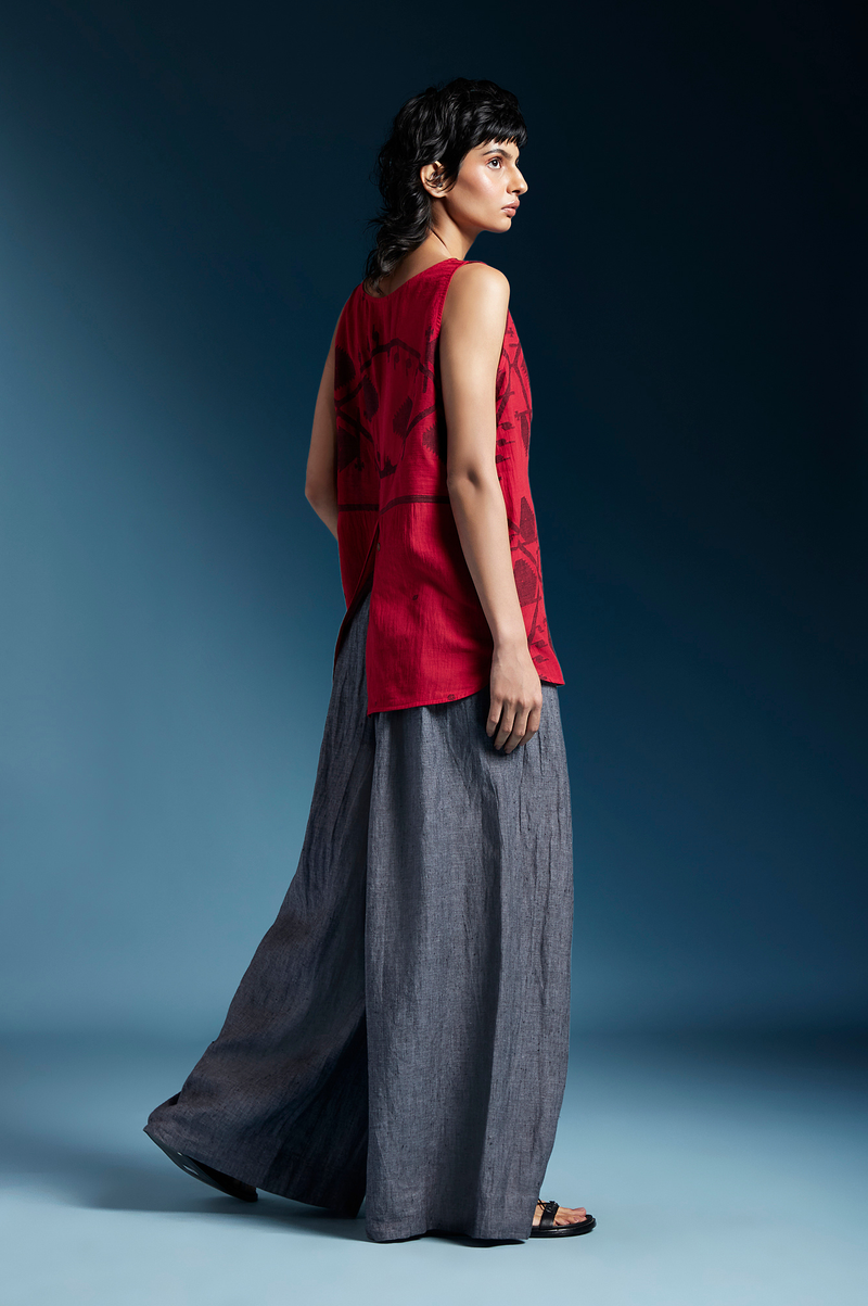 Crimson Top-Red cotton by Chola in red color for women in Singapore