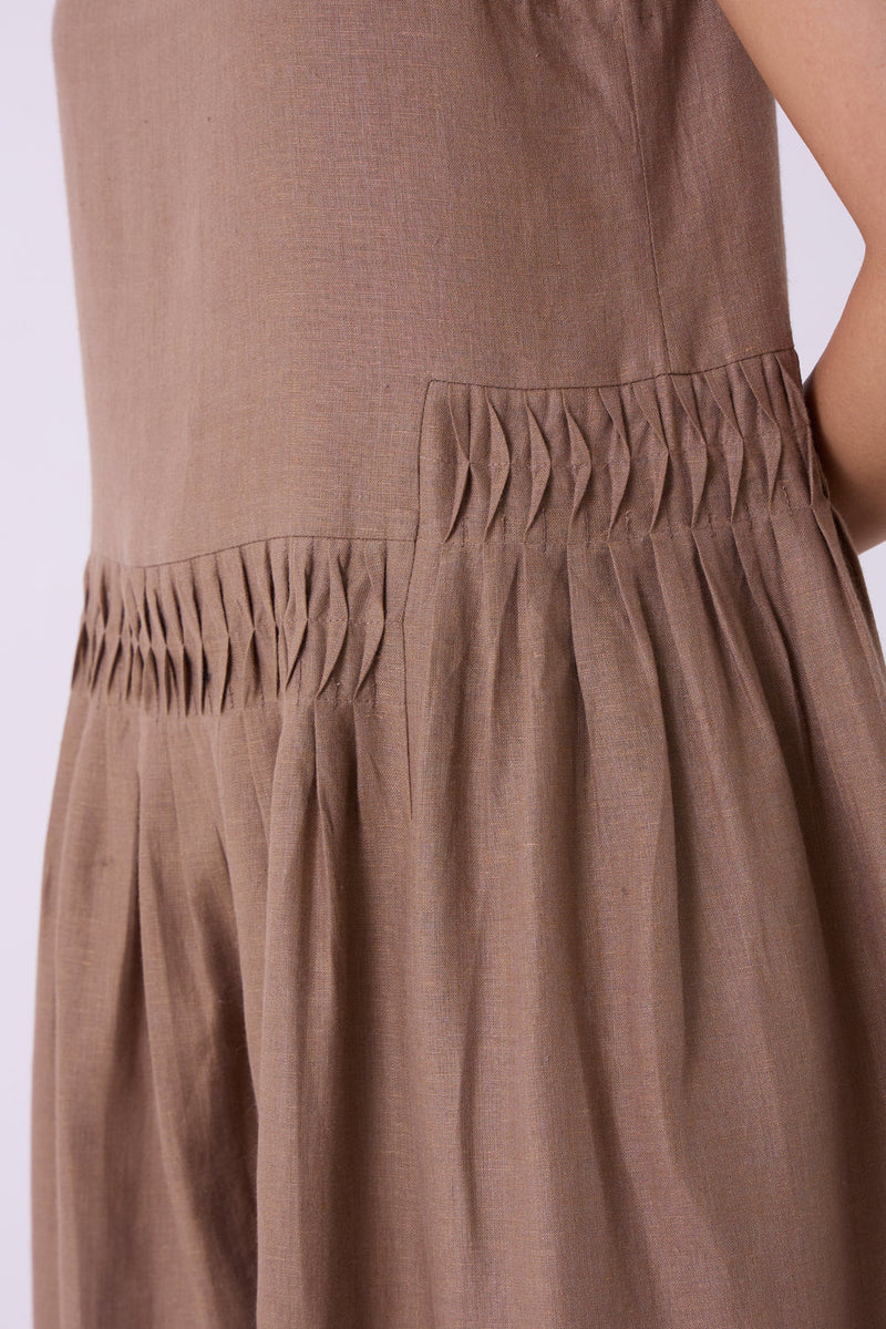 Sumi Brown Colourblocked Linen Midi Dress linen dress by The Summer House in brown for women in Singapore