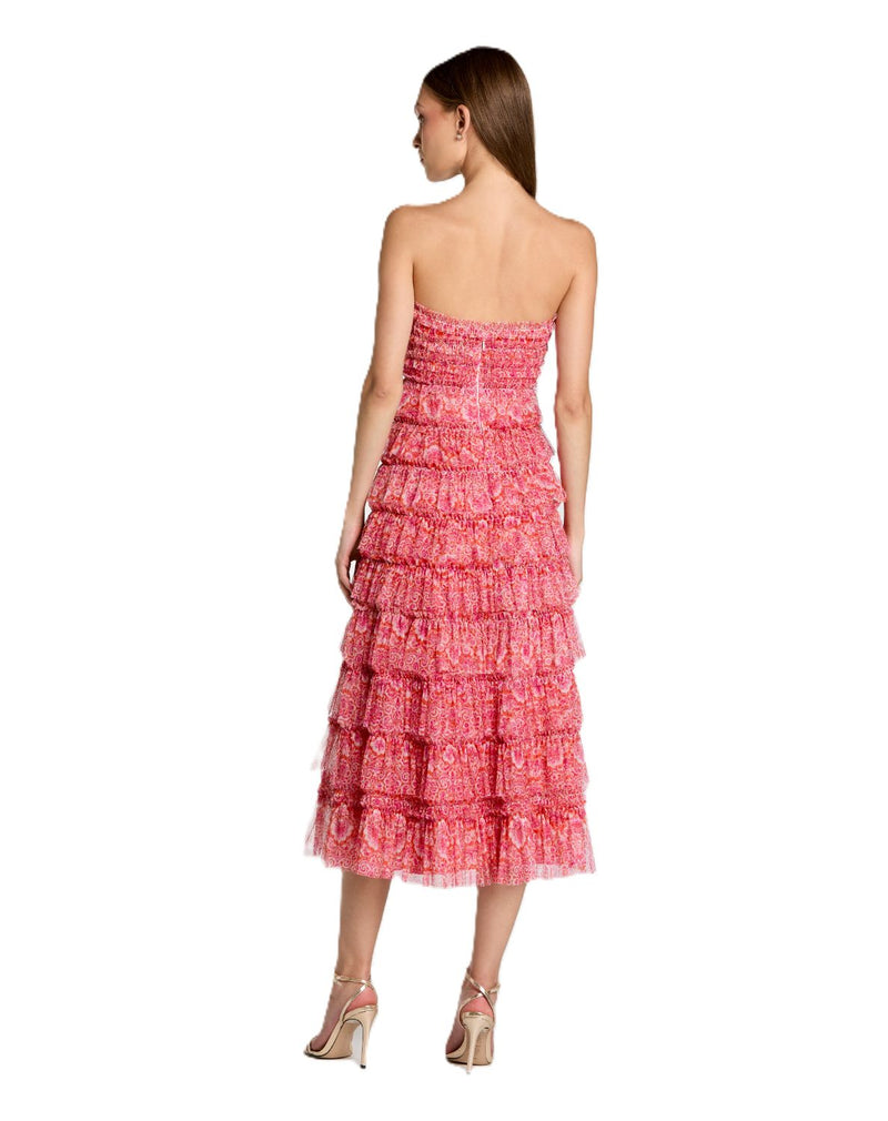 8301 - Pink Floral Strapless Ruffle Maxi Dress polyester cocktail/party dress by Mac Duggal in pink for women in Singapore