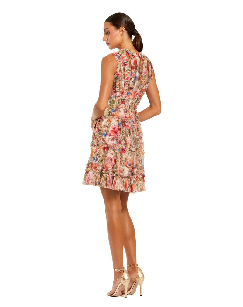 8307 - Multicolor Micro Ruffle Floral A-Line Mini Dress mul by Mac Duggal in multi color for women in Singapore