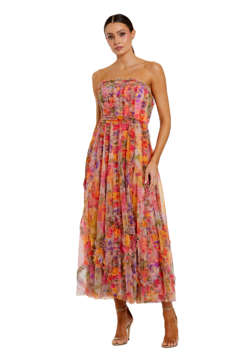 8308 - Multi Strapless Floral Ruffle Dress mul by Mac Duggal in multi color for women in Singapore